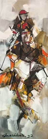 Mashkoor Raza, 12 x 36 Inch, Oil on Canvas, Polo Painting, AC-MR-579